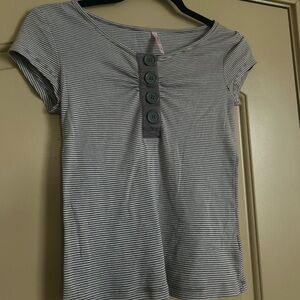 RUE 21 Mock Button Stripped Tee
